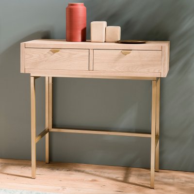 MACABANE ADELE - Console 2 tiroirs pieds m&eacute;tal dor&eacute;