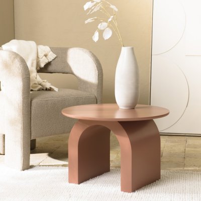 MACABANE AGATHE - Table basse ronde en bois laqu&eacute; terracotta D60cm