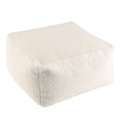 MACABANE  ALBANE - Pouf carr&eacute; 53x53cm tissu bouclette blanc