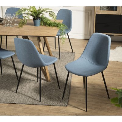 MACABANE AUGUSTIN - Lot de 2 chaises tissu bleu pieds m&eacute;tal noirs