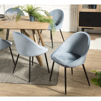 MACABANE AUGUSTIN - Lot de 2 chaises velours bleu pieds m&eacute;tal noir
