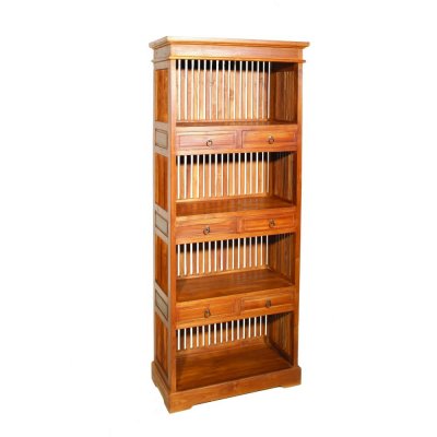 MACABANE AYAN - &Eacute;tag&egrave;re biblioth&egrave;que marron 6 tiroirs bois Teck