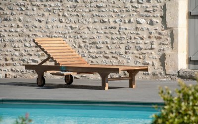 MACABANE  Bain de soleil avec roulettes en teck massif - Teck
