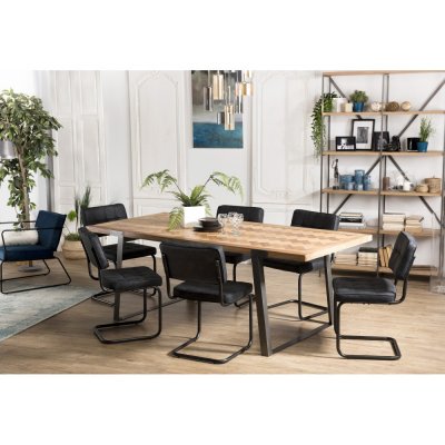 Macabane - clemence - Table &agrave; manger 220x100cm bois et m&eacute;tal - Naturel