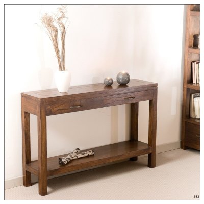 MACABANE EDEN - Console marron rectangulaire 2 tiroirs bois Mindi