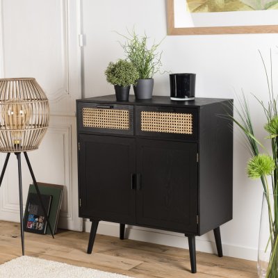 MACABANE EMILIO - Buffet bois noir 2 tiroirs cannage 2 portes