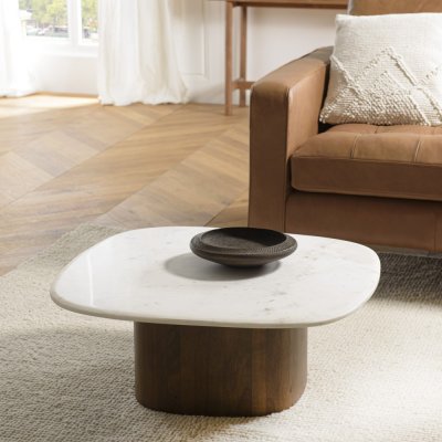 MACABANE JAMES - Table basse 80x75cm plateau marbre blanc de Banswara