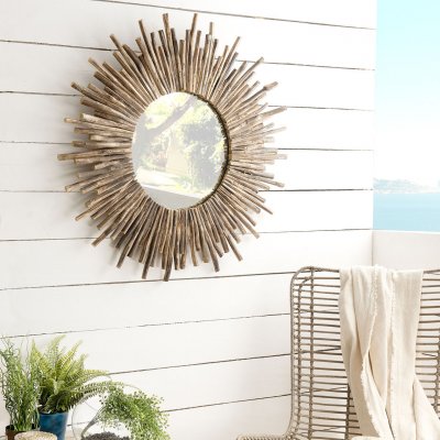 MACABANE  LALY - Miroir rond marron 90x90cm soleil branches bois teck
