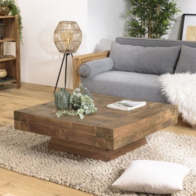 MACABANE LEONCE - Table Basse carr&eacute;e Bois Massif Marron