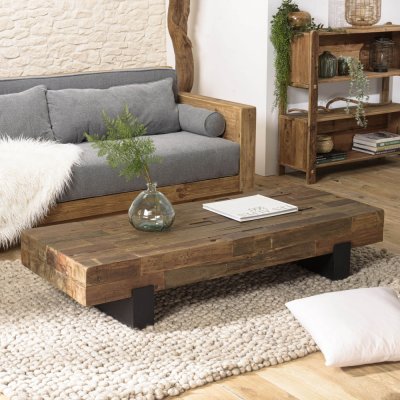 MACABANE LEONCE - Table Basse Marron rectangulaire poutres Bois Massif