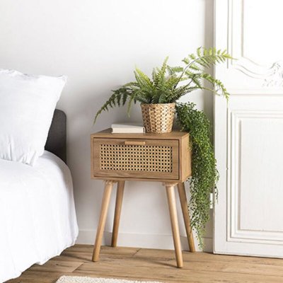 MACABANE ROMEO - Chevet couleur naturel 1 tiroir bois pin cannage