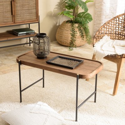 MACABANE Table basse ovale 85x43cm plateau en bois de teck recycl&eacute;