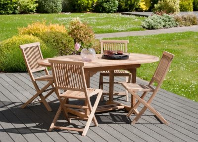 MACABANE Table ovale extensible 4/6 personnes en teck massif - Teck