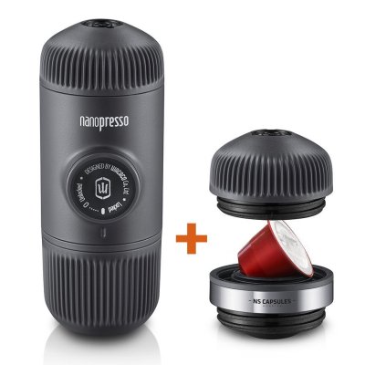 WACACO Machine &agrave; caf&eacute; portable Nano Presso grise et adaptateur Nespresso 