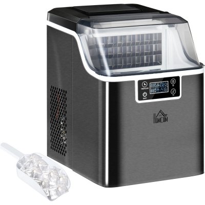 HOMCOM Machine &agrave; gla&ccedil;ons - 130w 3,2l 20kg24h 24 gla&ccedil;ons14-18min - r&eacute;servoir glace 1,2kg - acier noir
