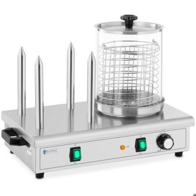ROYAL CATERING Machine &agrave; Hot Dog Professionnelle Appareil Cuisson Vapeur Inox 4 Piques