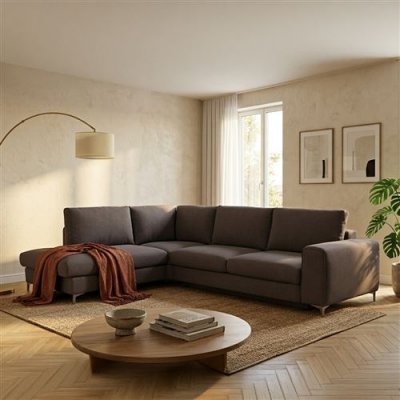  Maison Aubertin Canap&eacute; Tissu Angle Gauche Gris fonc&eacute; Fiesole 3 Places
