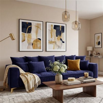 MAISON AUBERTIN  Canap&eacute; Velours Droit Bleu Marine Altamo - 4 Places