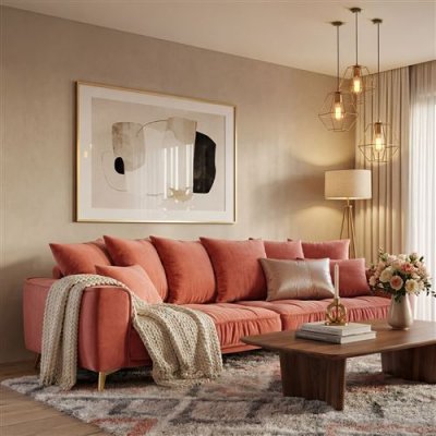 MAISON AUBERTIN  Canap&eacute; Velours Droit Rose Altamo - 4 Places