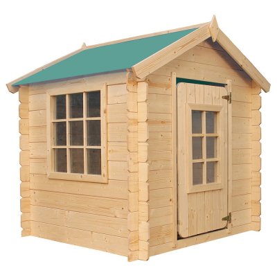 TIMBELA Maison en bois pour enfants - Toit vert - 111x113xH121cm/0.9 m2 - SANS plancher -  M570Z-1