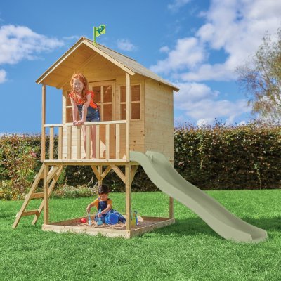 TP TOYS Maisonnette cabane sur pilotis avec toboggan en bois marron fsc&reg;