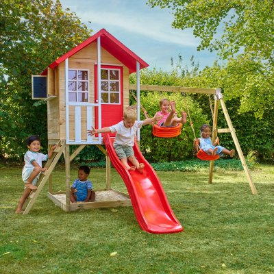 TP TOYS Maisonnette sur pilotis, glissi&egrave;re, 2 b