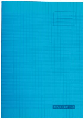 MAJUSCULE -cahier Piqures Grand Carreaux Polypropylene A4 96p 90g Bleu