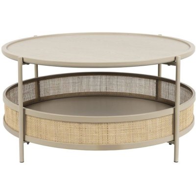 Makoto - Table basse ronde en bois et cannage &oslash;80cm