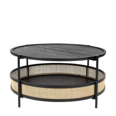 Makoto - Table basse ronde en bois et cannage &oslash;80cm - Couleur - Noir