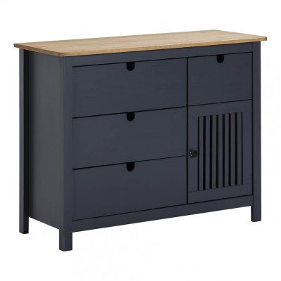 MALIA - Commode 4 Tiroirs 1 Porte Bois Cir&eacute; et Gris Fonc&eacute; - Altobuy