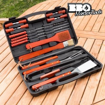 TOTALCADEAU Mallette 18 ustensiles barbecue acier inoxydable et bois bbq