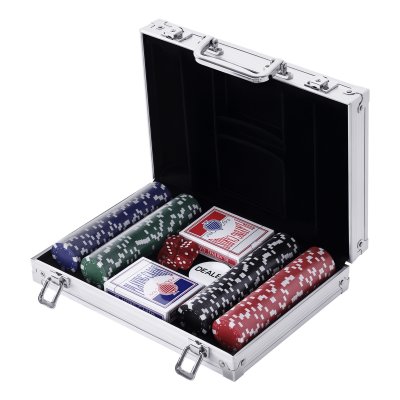 HOMCOM Mallette pro poker coffret complet 30L x 21l x 6,5H cm 200 jetons aluminium 30x21x6,5cm Aluminium