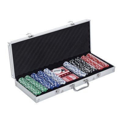 HOMCOM Mallette professionnelle de poker 500 jetons 2 jeux de cartes 5 d&eacute;s bouton dealer 2 cl&eacute;s alu