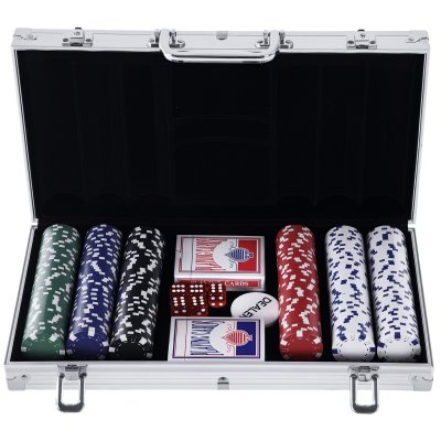 HOMCOM Mallette professionnelle de Poker en aluminium  - 300 jetons - 2 jeux de cartes - 38x21x6,5cm