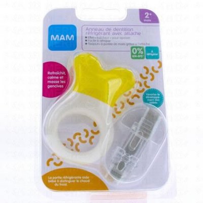 MAM  Anneau de dentition r&eacute;frig&eacute;rant avec attache +2mois jaune