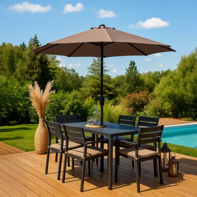 CONCEPT USINE MANAROLA - Parasol droit rond led 2,92 x 2,92 m chocolat