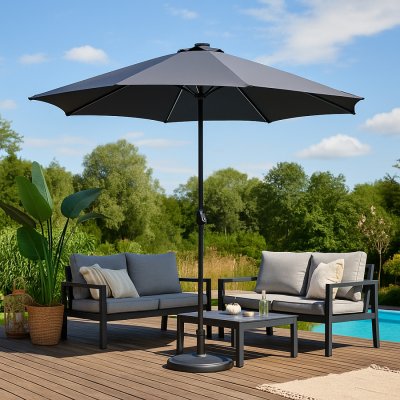 CONCEPT USINE MANAROLA - Parasol droit rond led 2,92 x 2,92 m gris 