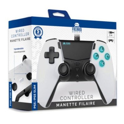 FREAKS AND GEEKS Manette filaire  Blanc pour PS5 et PS5 Slim