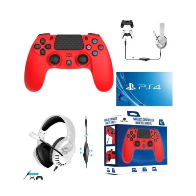 SPIRIT OF GAMER Manette sans fil - SONY - PS4 - Bluetooth Rouge - 3.5 JACK - Casque Gamer Blanc