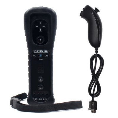 HOBBY CONCEPT Manette Wiimote et Nunchuck Contr&ocirc;leur de jeu pour Console Wii et Wii U avec Housse en silicone Noir