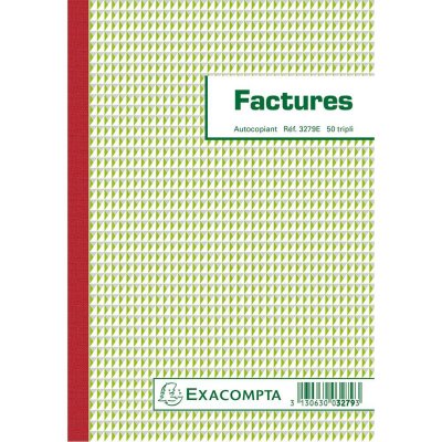 EXACOMPTA Manifold  50 feuillets Factures Mention TVA 21x14,8cm Tripli