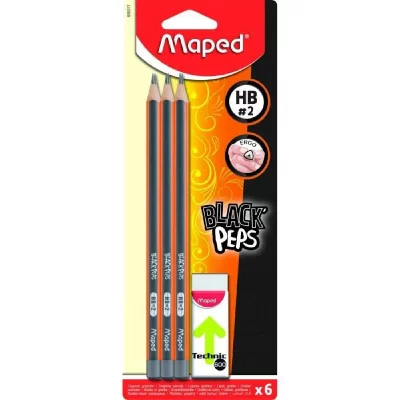 MAPED  - Assortiment de 6 crayons graphite triangulaires + 1 gomme