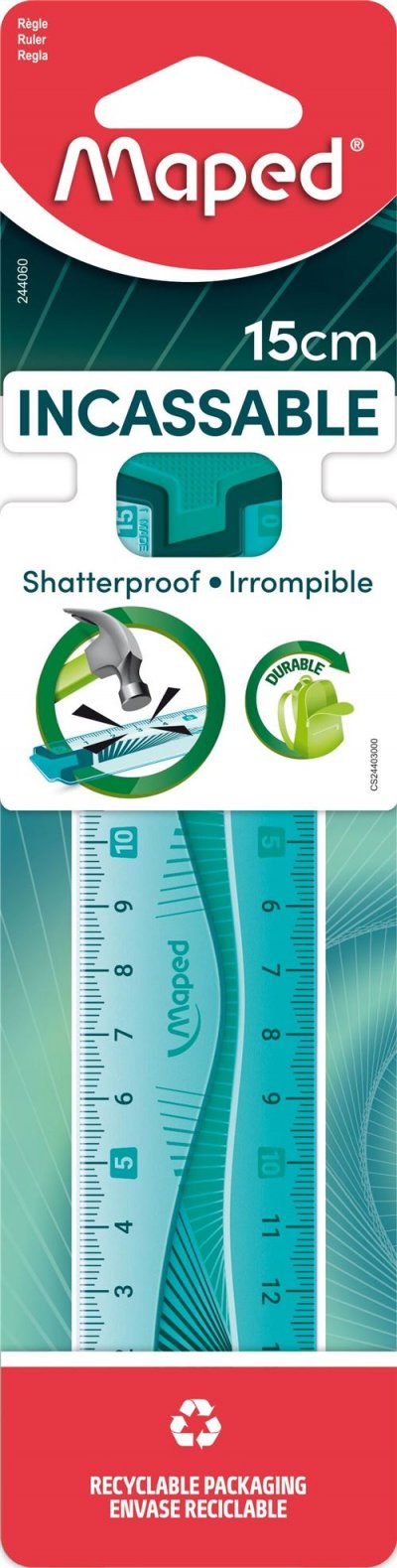 MAPED  Lot de 3 R&egrave;gles plate Incassable Flex 15 cm Bleu ou Vert