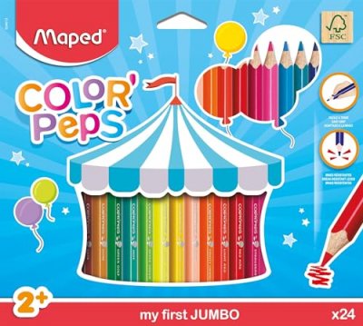 MAPED  Pochette carton de 24 CRAYONS COLOR'PEPS JUMBO - Lot de 2