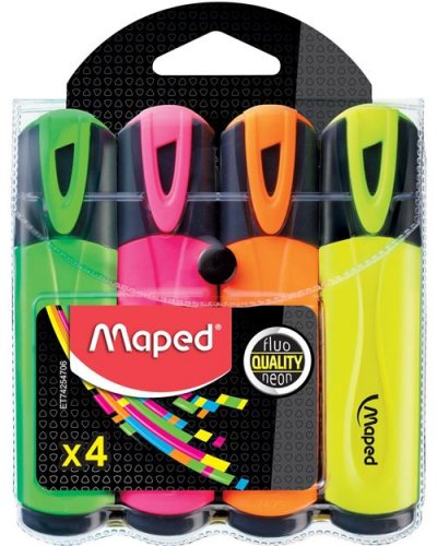 MAPED  Pochette de 4 Surligneurs Peps fluo - Couleur assorties