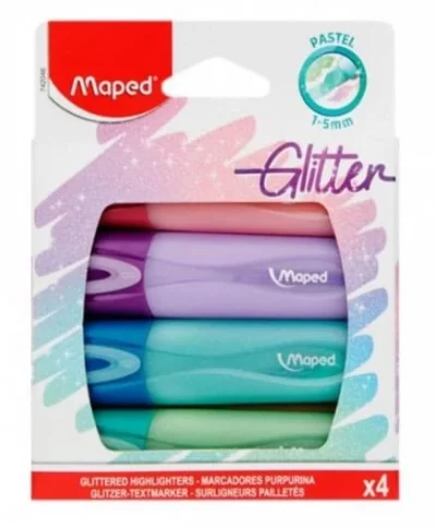 MAPED  Surligneur FLUO'PEPS Glitter PASTEL, &eacute;tui carton de 4 - Lot de 3