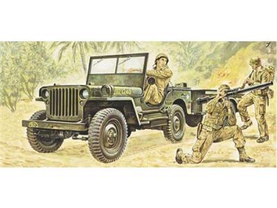 ITALERI Maquette  Jeep Willys US avec Remorque- 1/35 - Maquette milita