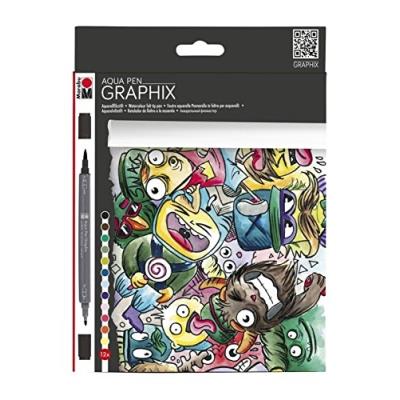 MARABU  Feutres Aquarellables "Graphix", Mega Mash, 12 Pi&egrave;ces