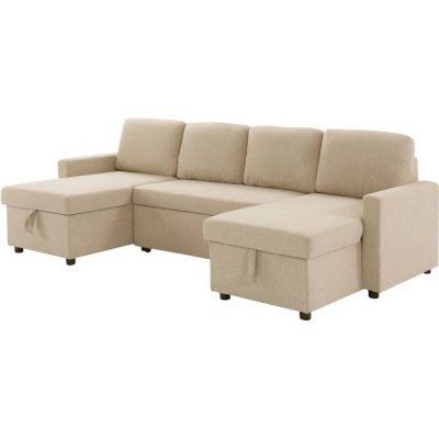 SABAIDECO MARCEL Canap&eacute; panoramique convertible beige - 4 places - L gauche