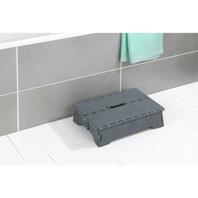 MAXIMEX Marche pied pliable antid&eacute;rapant en plastique - gris - max 250 kg - h 10 x l 40 cm 